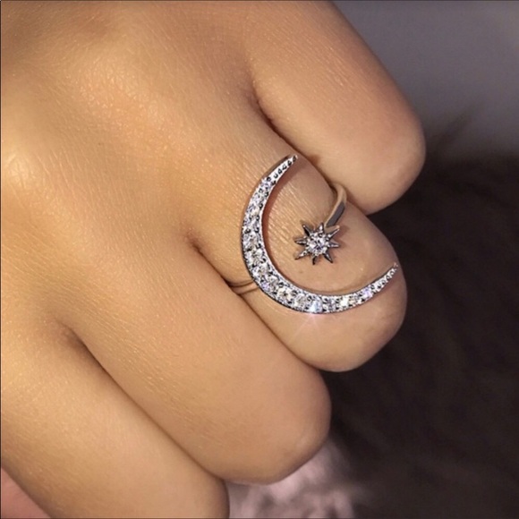 Silver Star and Crescent Moon Ring - Picture 5 of 5